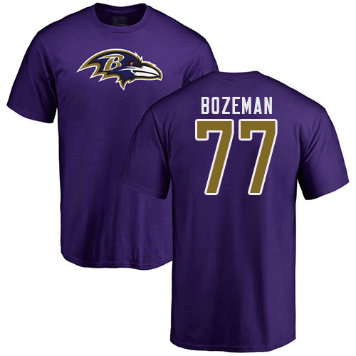 Men Baltimore Ravens Purple Bradley Bozeman Name and Number Logo NFL Football #77 T Shirt->baltimore ravens->NFL Jersey